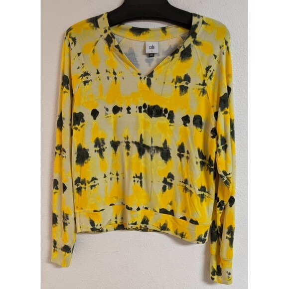 Women's Cabi # 6122 ATOMIC SWEATSHIRT Yellow/Black V-Neck Long Raglan Sleeve S - Picture 2 of 10